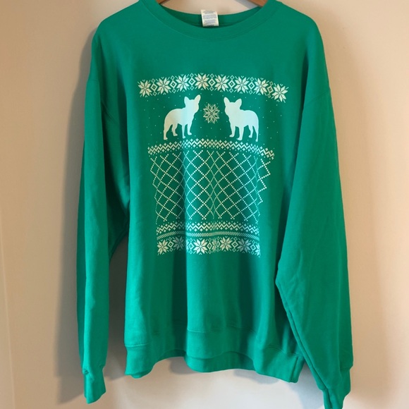 French bulldog green fleece ugly Christmas sweater - Picture 2 of 10